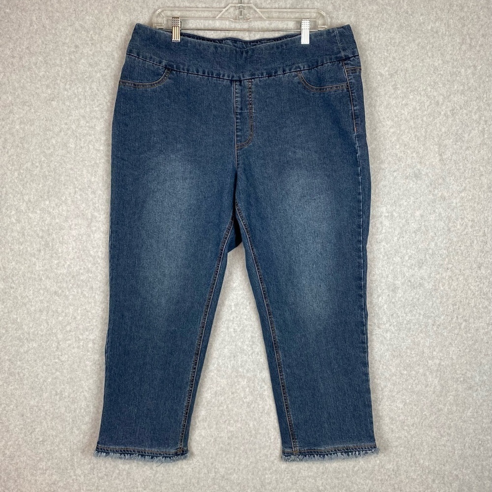 Soft Surroundings Metro Crop Jeans Blue Sz XL Frayed Hem